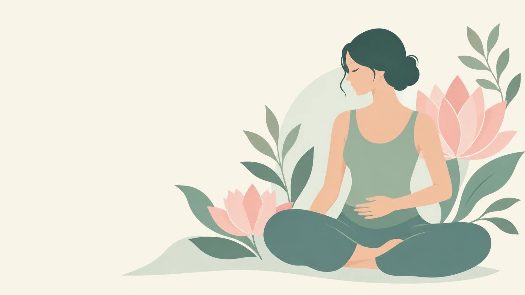 Người phụ nữ ngồi thiền giữa hoa sen và lá xanh